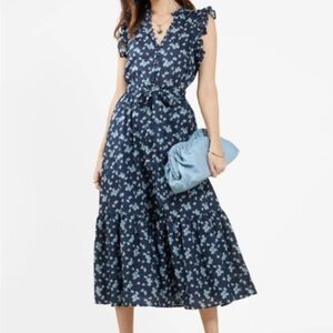 Outerknown Women's Floral Ruffle Midi Dress Size S Multicolor Casual